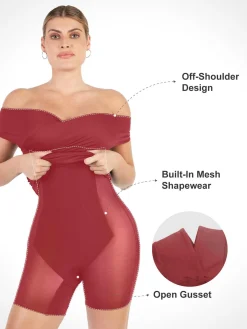 Shapewear Ruched Off-Shoulder Sculpting Midi Dress