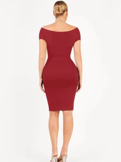 Shapewear Ruched Off-Shoulder Sculpting Midi Dress