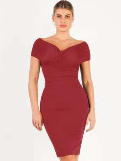 Shapewear Ruched Off-Shoulder Sculpting Midi Dress