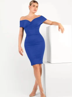Shapewear Ruched Off-Shoulder Sculpting Midi Dress