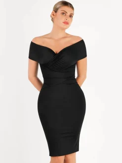 Shapewear Ruched Off-Shoulder Sculpting Midi Dress