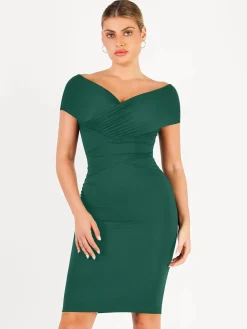 Shapewear Ruched Off-Shoulder Sculpting Midi Dress