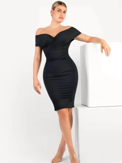 Shapewear Ruched Off-Shoulder Sculpting Midi Dress