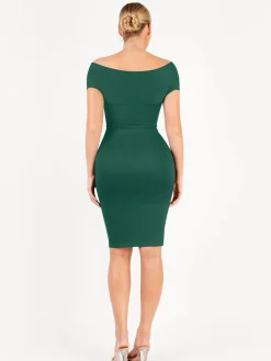 Shapewear Ruched Off-Shoulder Sculpting Midi Dress