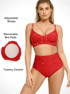Shapewear Ruched Sculpting Bikini Top and Bottom Set