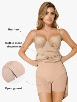 Shapewear Ruched Shine Sculpting Maxi Slip Dress