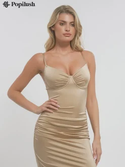 Shapewear Ruched Shine Sculpting Maxi Slip Dress