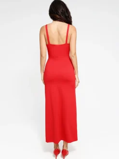 Shapewear Ruched Side Slit Slimming Maxi Slip Dress