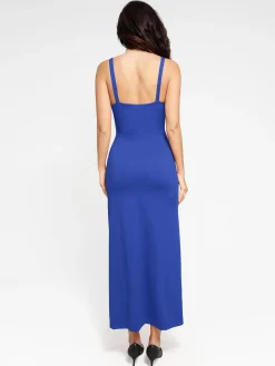Shapewear Ruched Side Slit Slimming Maxi Slip Dress