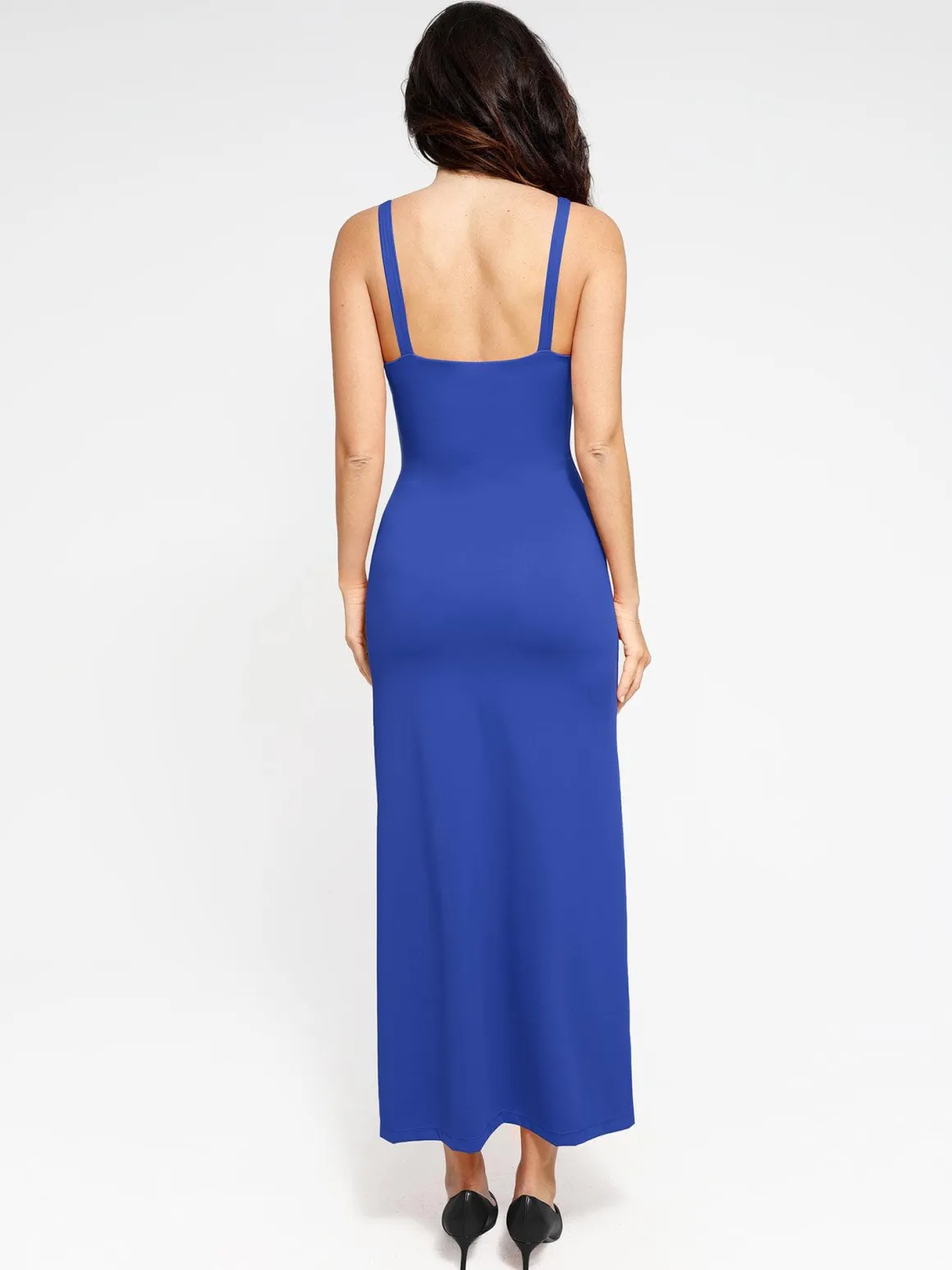 Shapewear Ruched Side Slit Slimming Maxi Slip Dress