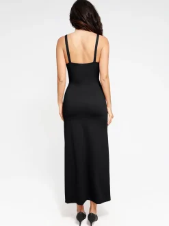 Shapewear Ruched Side Slit Slimming Maxi Slip Dress