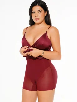 Shapewear Satin Deep-V Front Slit Maxi Dress