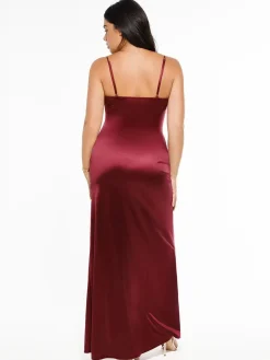 Shapewear Satin Deep-V Front Slit Maxi Dress