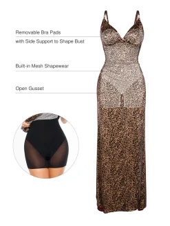 Shapewear Satin Deep-V Front Slit Maxi Dress