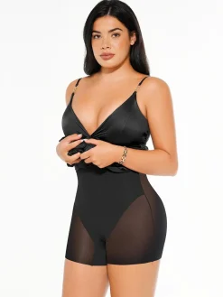 Shapewear Satin Deep-V Front Slit Maxi Dress