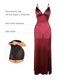 Shapewear Satin Deep-V Front Slit Maxi Dress