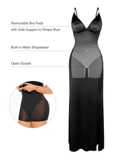 Shapewear Satin Deep-V Front Slit Maxi Dress