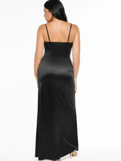 Shapewear Satin Deep-V Front Slit Maxi Dress