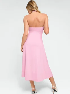 Shapewear Sculpting Backless Halter A-Line Midi Dress