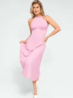 Shapewear Sculpting Backless Halter A-Line Midi Dress