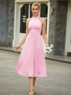 Shapewear Sculpting Backless Halter A-Line Midi Dress
