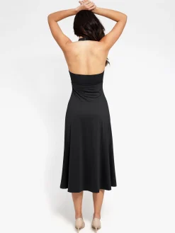 Shapewear Sculpting Backless Halter A-Line Midi Dress