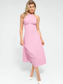 Shapewear Sculpting Backless Halter A-Line Midi Dress