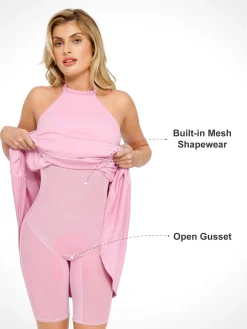 Shapewear Sculpting Backless Halter A-Line Midi Dress