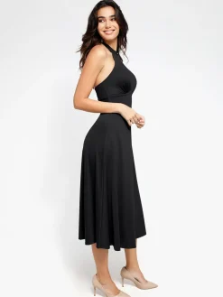 Shapewear Sculpting Backless Halter A-Line Midi Dress