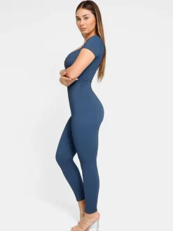 Shapewear Sculpting Denim Tank Flare Leg Jumpsuit