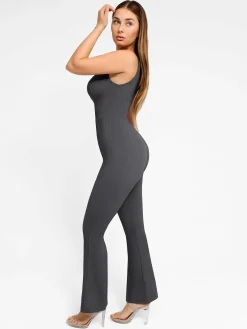 Shapewear Sculpting Denim Tank Flare Leg Jumpsuit