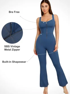 Shapewear Sculpting Denim Tank Flare Leg Jumpsuit