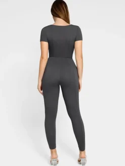 Shapewear Sculpting Denim Tank Flare Leg Jumpsuit