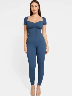Shapewear Sculpting Denim Tank Flare Leg Jumpsuit