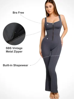 Shapewear Sculpting Denim Tank Flare Leg Jumpsuit