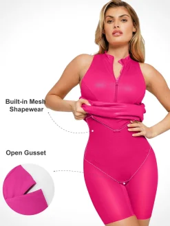 Shapewear Sculpting Faux Leather Zip Front Midi Dress