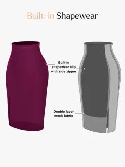 Shapewear Sculpting Faux Leather Front Slit Midi Skirt