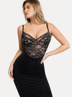 Shapewear Sculpting Lace Corset Midi Slip Dress