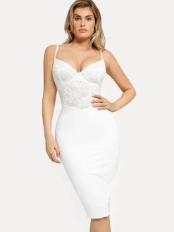 Shapewear Sculpting Lace Corset Midi Slip Dress