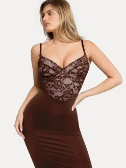 Shapewear Sculpting Lace Corset Midi Slip Dress
