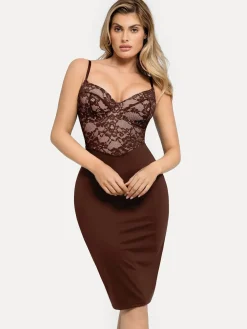 Shapewear Sculpting Lace Corset Midi Slip Dress