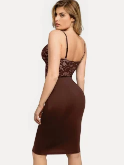Shapewear Sculpting Lace Corset Midi Slip Dress