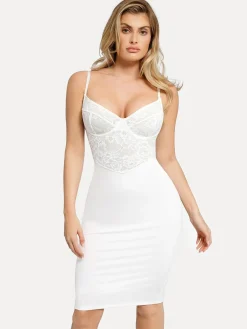 Shapewear Sculpting Lace Corset Midi Slip Dress