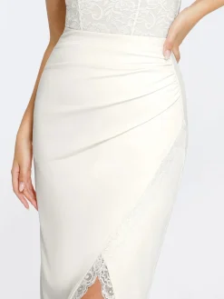 Shapewear Sculpting Lace Trim Bodysuit Midi Wrap Skirt Set