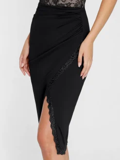 Shapewear Sculpting Lace Trim Bodysuit Midi Wrap Skirt Set