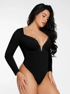 Shapewear Sculpting Lace Trim Bodysuit Midi Wrap Skirt Set