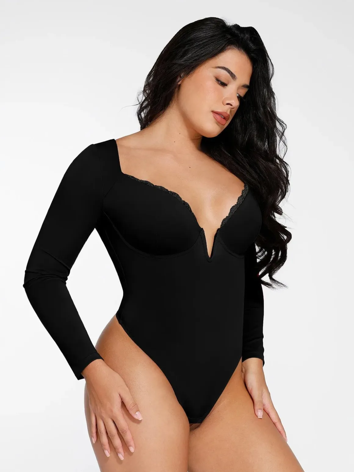 Shapewear Sculpting Lace Trim Bodysuit Midi Wrap Skirt Set