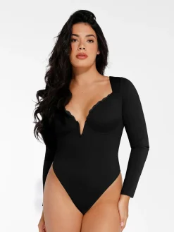 Shapewear Sculpting Lace Trim Bodysuit Midi Wrap Skirt Set