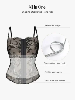 Shapewear Sculpting Leopard Mesh Detachable Strap Corset Top