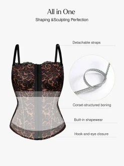 Shapewear Sculpting Leopard Mesh Detachable Strap Corset Top